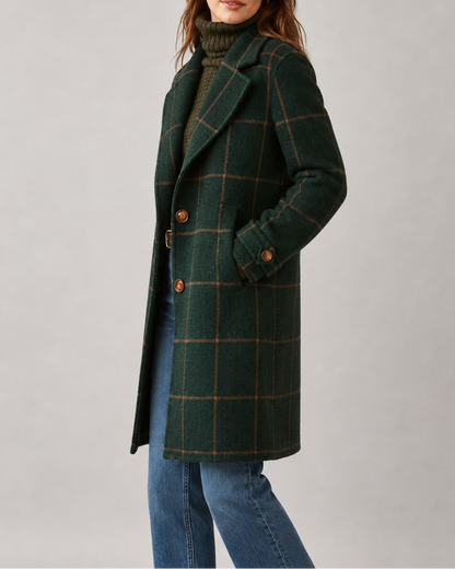 Women's Wool Coat – Windowpane Plaid, Notch Lapel
