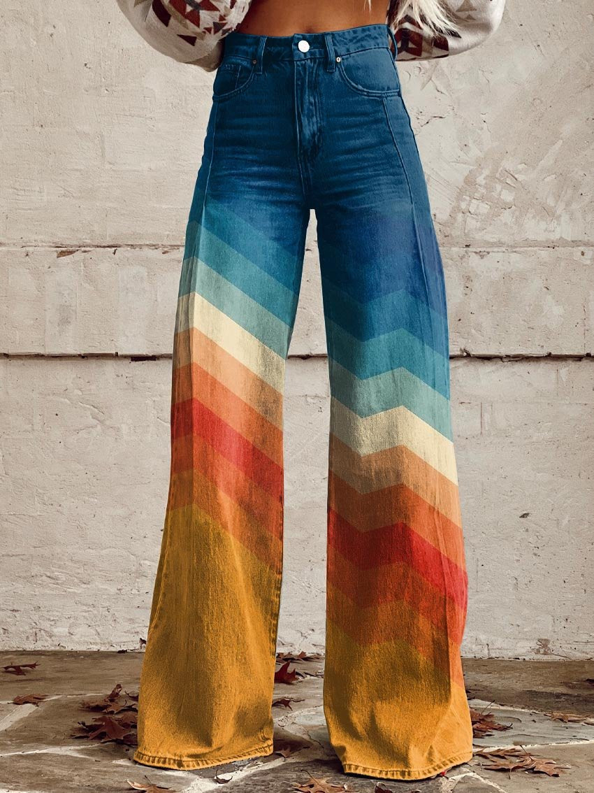 Women's High-Waisted Wide-Leg Chevron Jeans