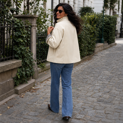 Women's Short Trench Coat – Ruffle Collar, Relaxed Fit