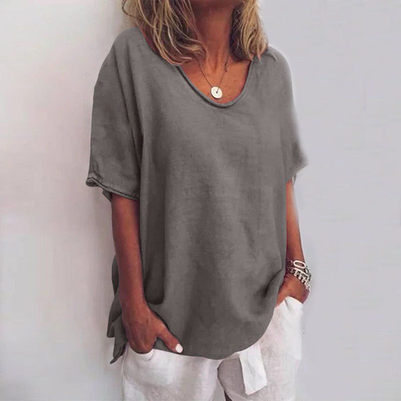 Women's Relaxed Fit Short Sleeve Top with Scoop Neck