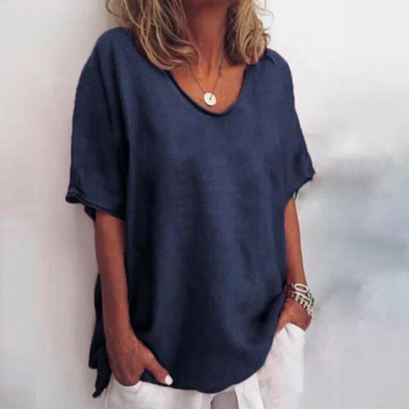 Women's Relaxed Fit Short Sleeve Top with Scoop Neck