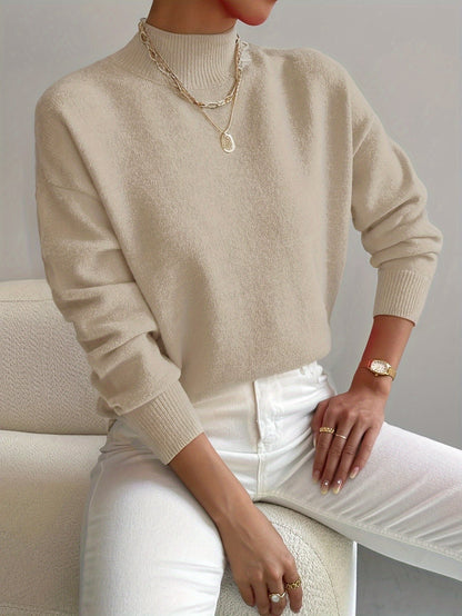 Women's Sweater – Knit, High Neck, Ribbed Cuffs
