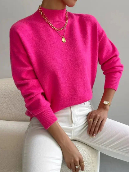 Women's Sweater – Knit, High Neck, Ribbed Cuffs