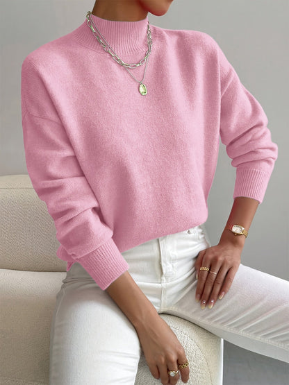 Women's Sweater – Knit, High Neck, Ribbed Cuffs