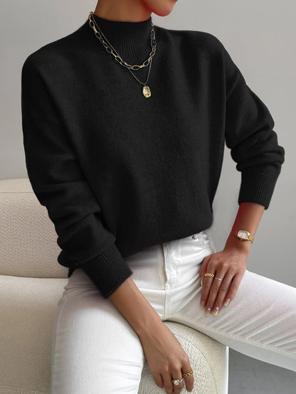 Women's Sweater – Knit, High Neck, Ribbed Cuffs