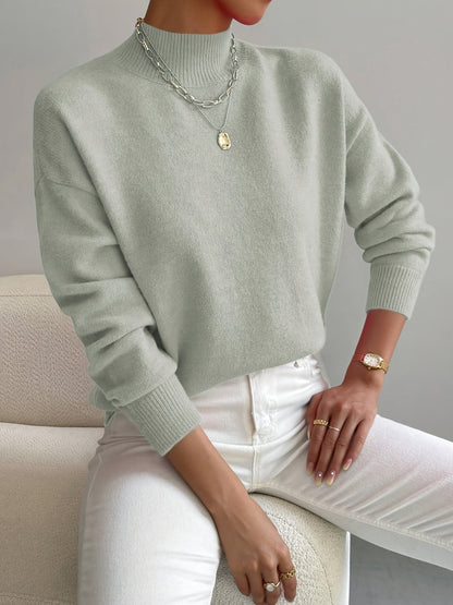 Women's Sweater – Knit, High Neck, Ribbed Cuffs