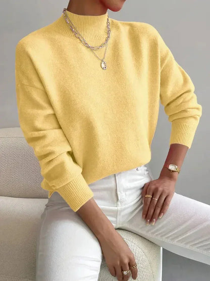 Women's Sweater – Knit, High Neck, Ribbed Cuffs