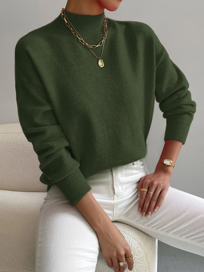 Women's Sweater – Knit, High Neck, Ribbed Cuffs