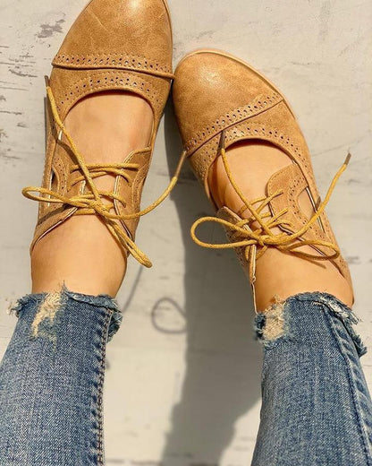 Women's Brogue Heels – Lace-Up, Cutouts, Faux Leather