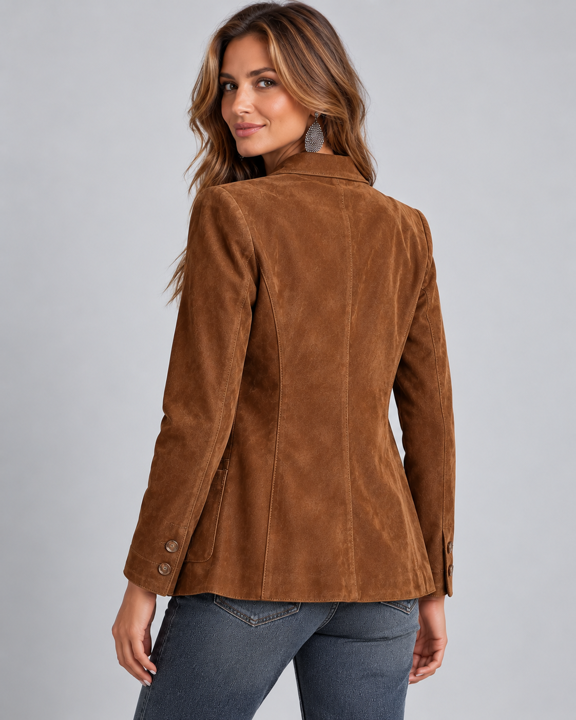 Women's Faux Suede Blazer – Notch Lapel, Button Front