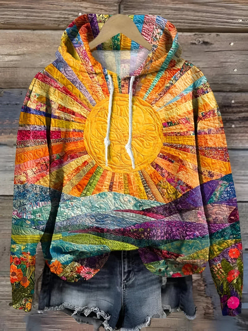 Women's Sunrise Graphic Print Hoodie with Drawstring