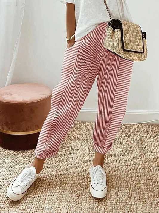 Women's Striped Casual Pants with Side Pockets