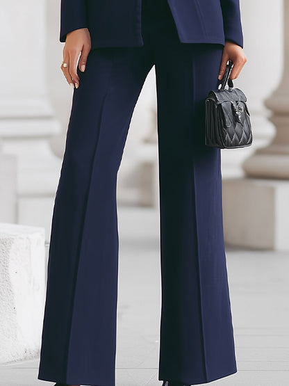 Women's High Collar Blazer and Wide-Leg Pant Suit