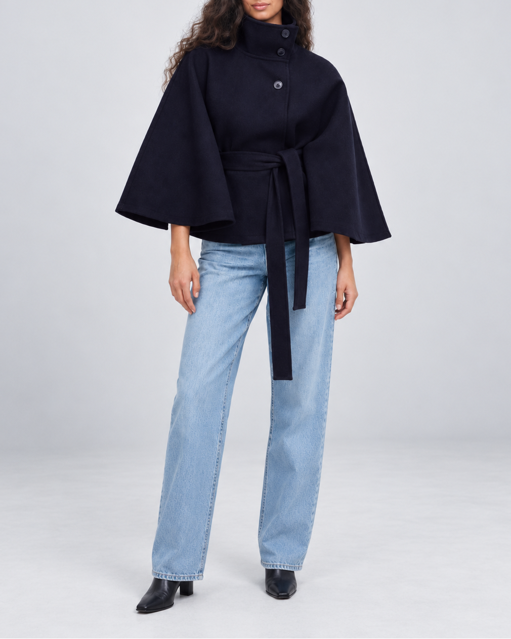 Women's Wool Cape Coat – Belted, Funnel Neck