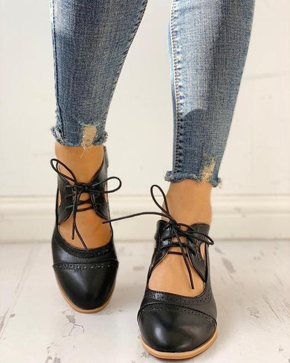 Women's Brogue Heels – Lace-Up, Cutouts, Faux Leather