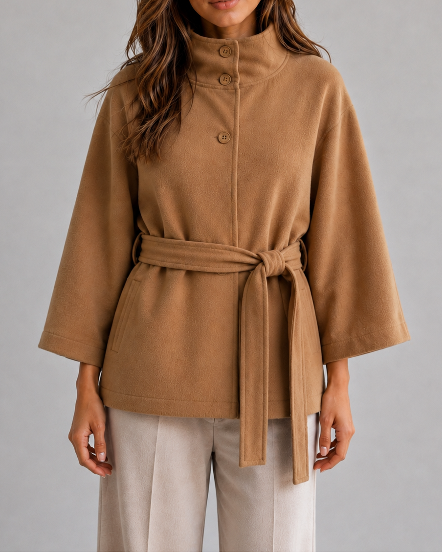 Women's Cape Coat – Funnel Neck, Belted