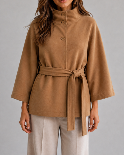 Women's Cape Coat – Funnel Neck, Belted