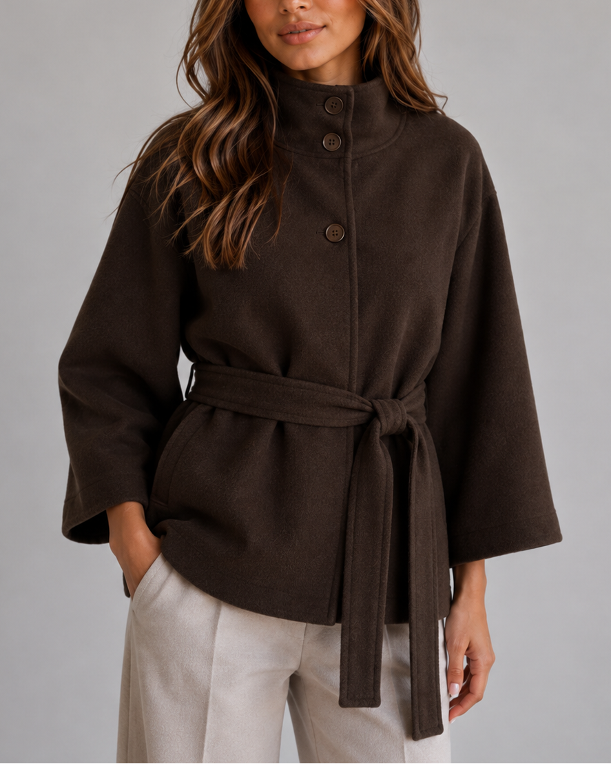 Women's Cape Coat – Funnel Neck, Belted