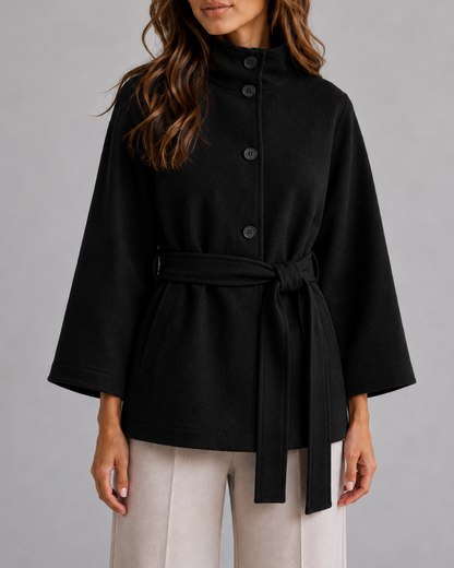 Women's Cape Coat – Funnel Neck, Belted