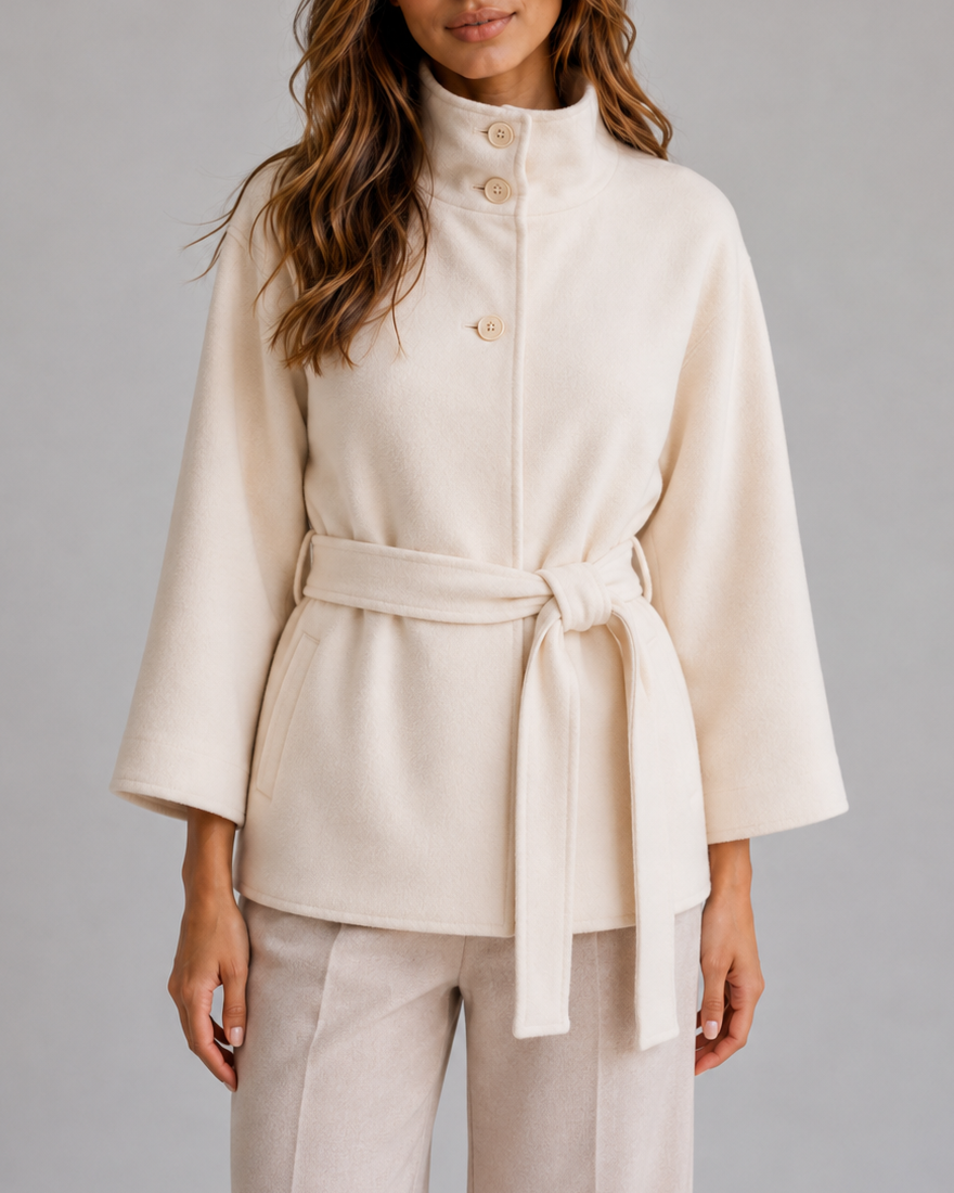 Women's Cape Coat – Funnel Neck, Belted