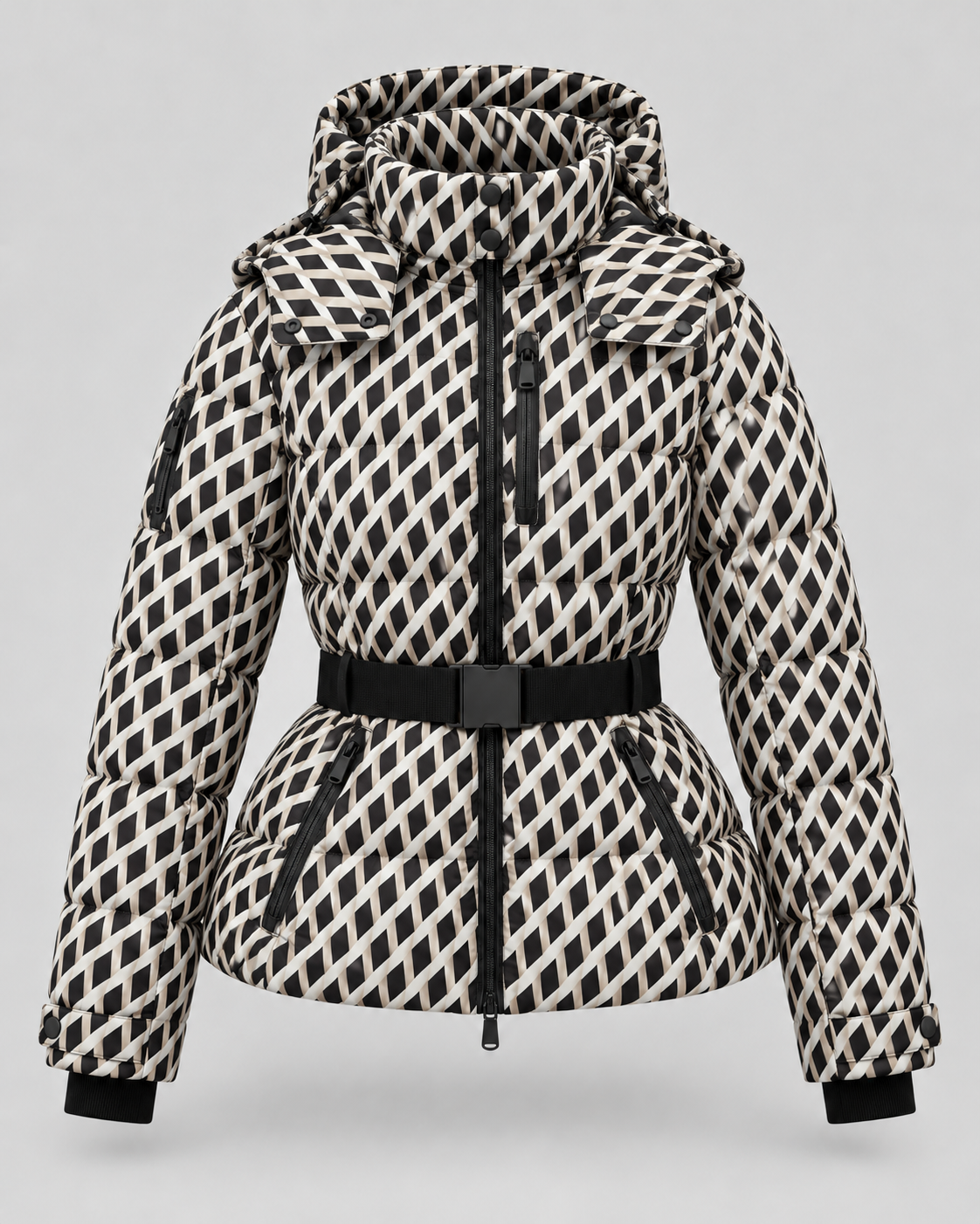 Women's Puffer Jacket – Belted, Detachable Hood