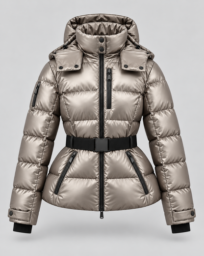 Women's Puffer Jacket – Belted, Detachable Hood