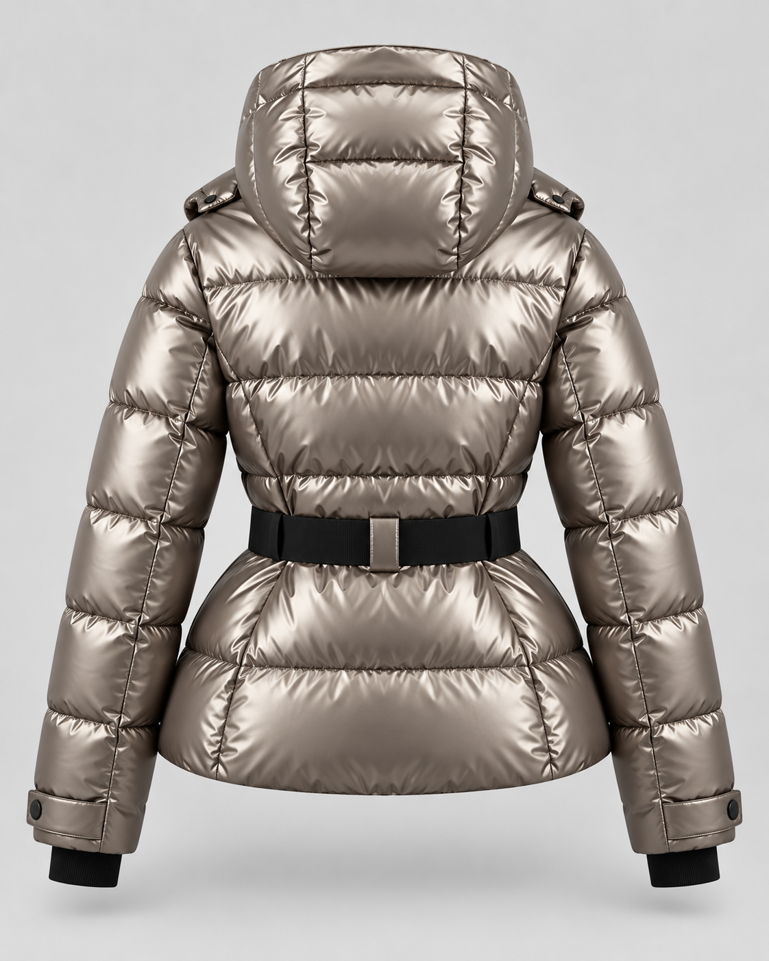 Women's Puffer Jacket – Belted, Detachable Hood