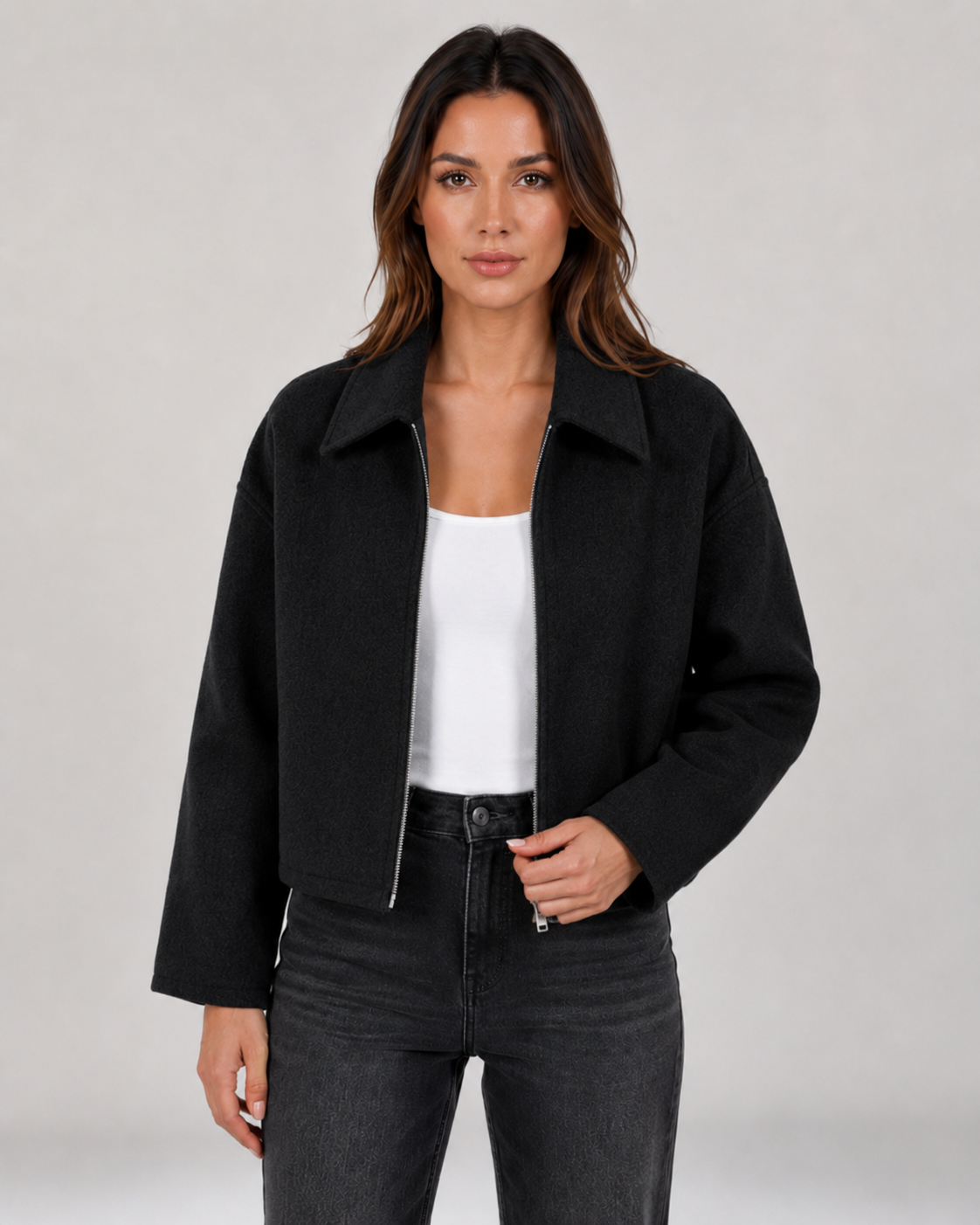 Women's Bomber Jacket – Collared Zip-Up Drop Shoulder