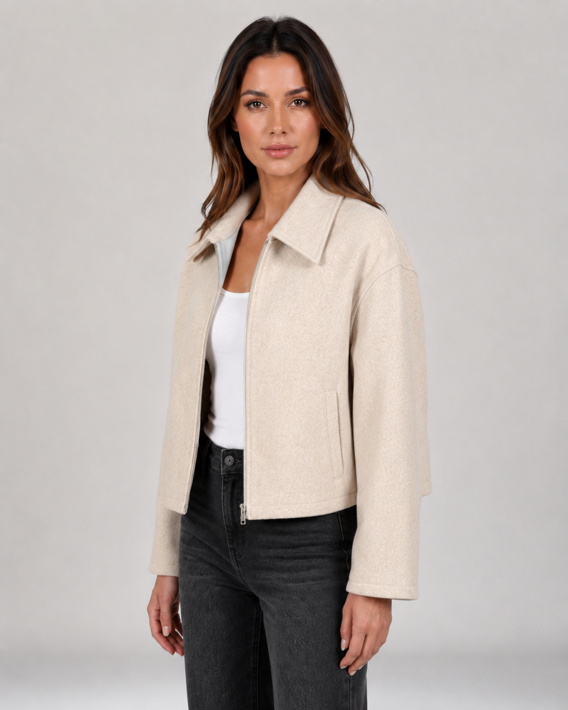 Women's Bomber Jacket – Collared Zip-Up Drop Shoulder