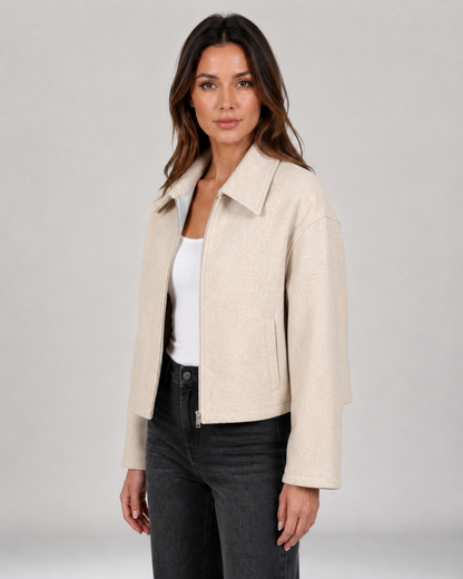 Women's Bomber Jacket – Collared Zip-Up Drop Shoulder