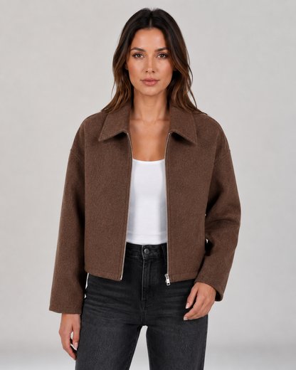 Women's Bomber Jacket – Collared Zip-Up Drop Shoulder
