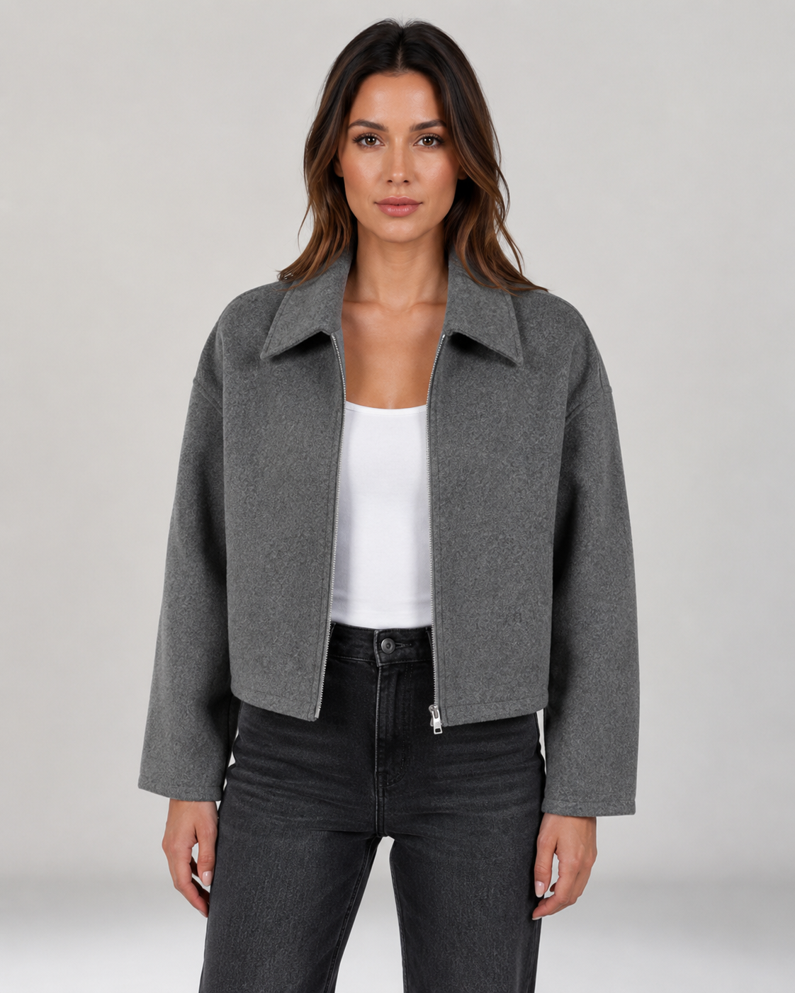 Women's Bomber Jacket – Collared Zip-Up Drop Shoulder