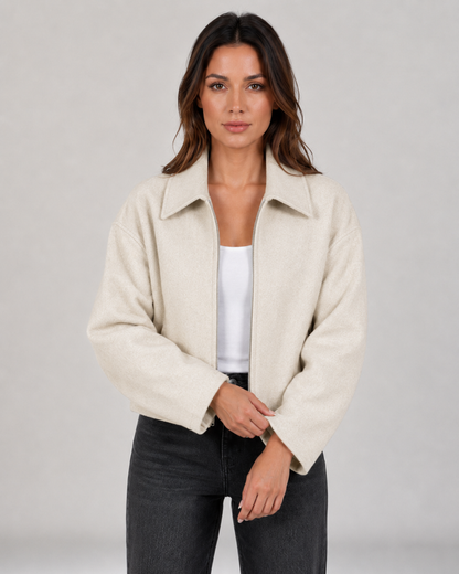 Women's Bomber Jacket – Collared Zip-Up Drop Shoulder