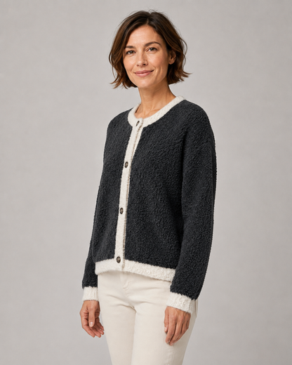Women's Cardigan – Bouclé Knit, Contrast Trim