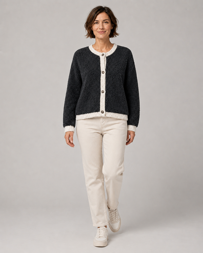 Women's Cardigan – Bouclé Knit, Contrast Trim