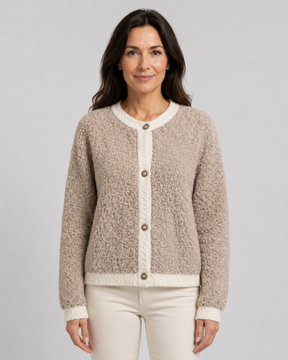 Women's Cardigan – Bouclé Knit, Contrast Trim