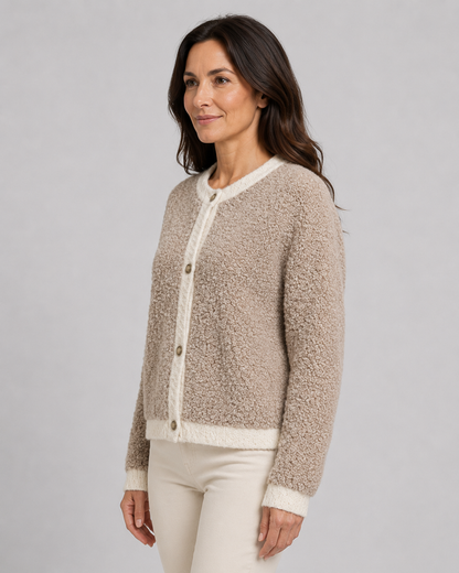 Women's Cardigan – Bouclé Knit, Contrast Trim