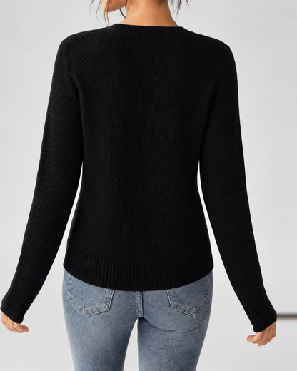 Women's Cable Knit Cardigan – Button Front, Round Neck