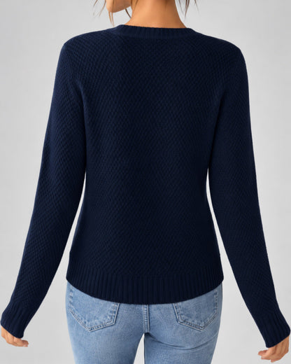 Women's Cable Knit Cardigan – Button Front, Round Neck