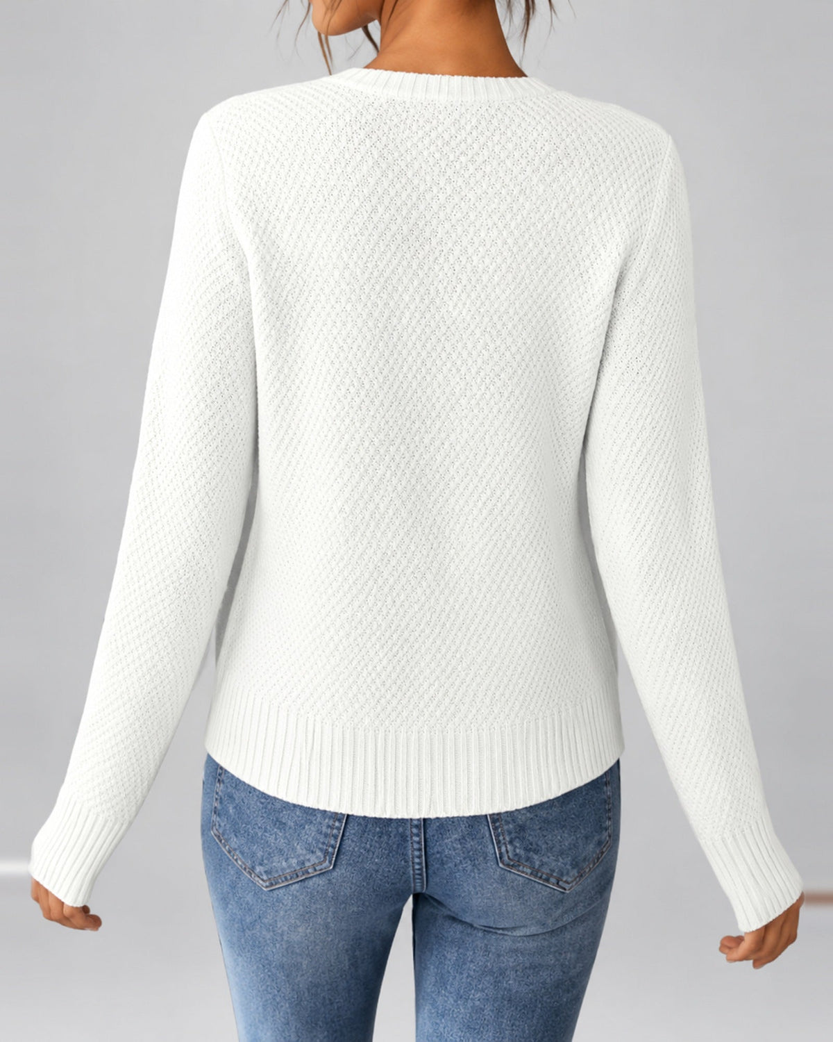 Women's Cable Knit Cardigan – Button Front, Round Neck