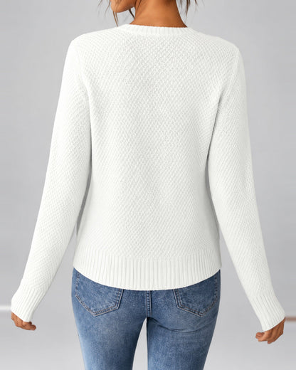 Women's Cable Knit Cardigan – Button Front, Round Neck