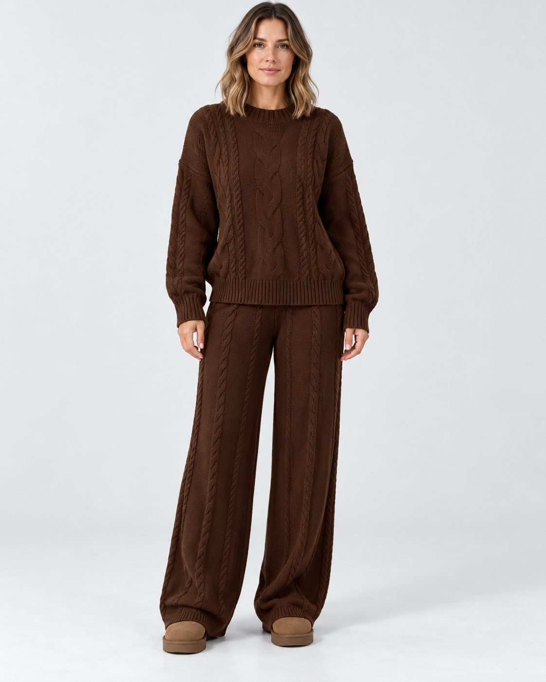 Women's Sweater Set – Cable Knit Wide-Leg