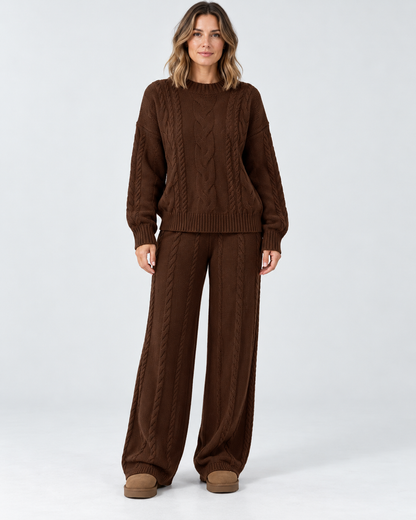 Women's Sweater Set – Cable Knit Wide-Leg