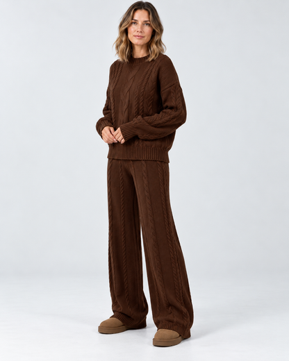 Women's Sweater Set – Cable Knit Wide-Leg