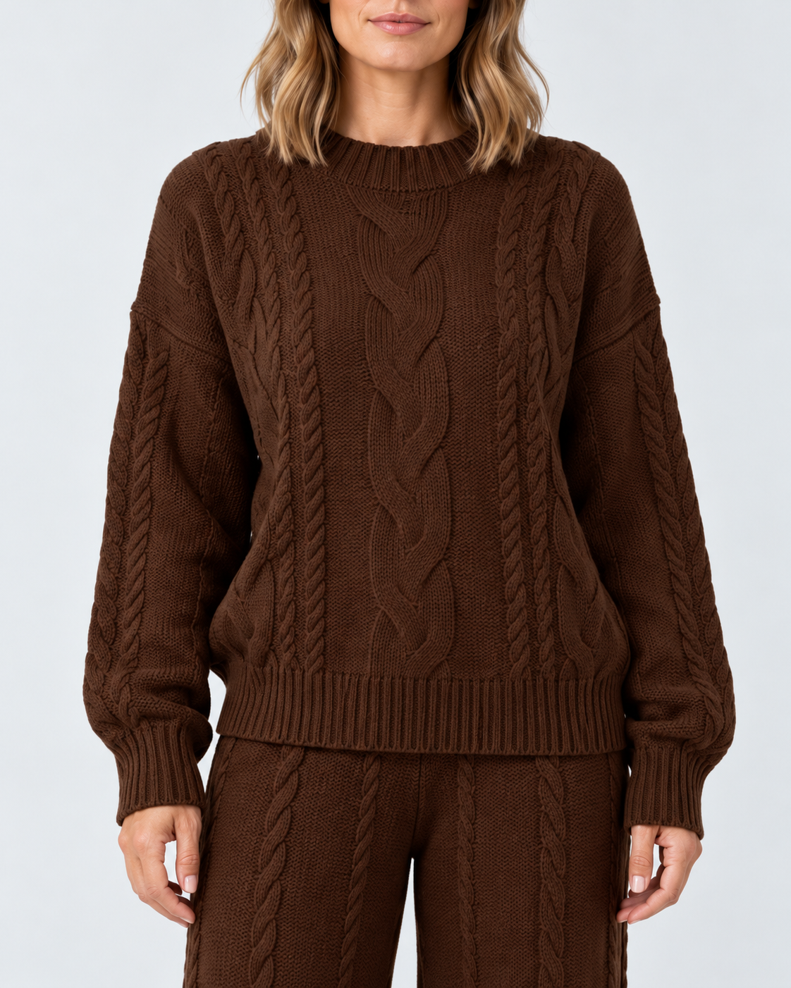 Women's Sweater Set – Cable Knit Wide-Leg