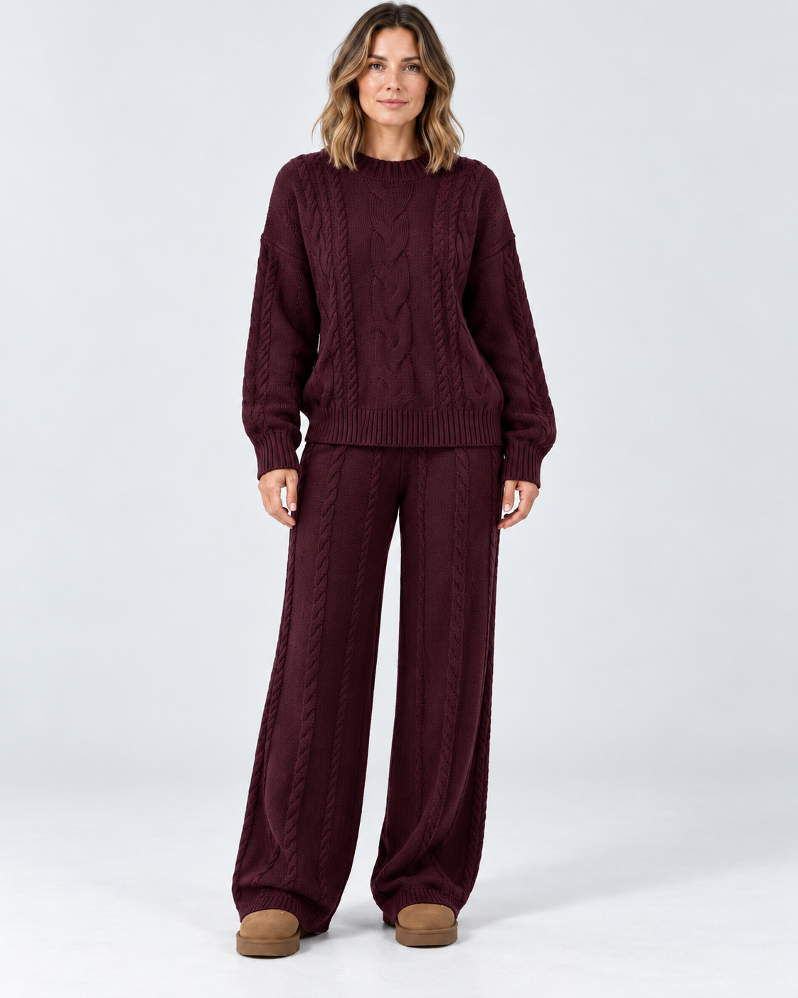 Women's Sweater Set – Cable Knit Wide-Leg