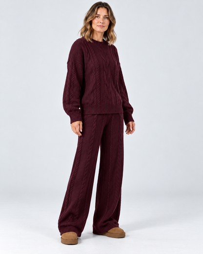 Women's Sweater Set – Cable Knit Wide-Leg