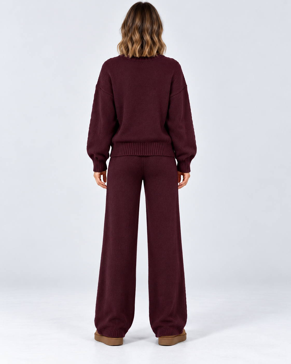 Women's Sweater Set – Cable Knit Wide-Leg