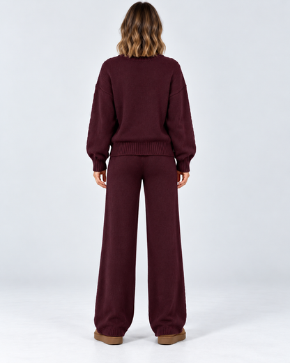Women's Sweater Set – Cable Knit Wide-Leg