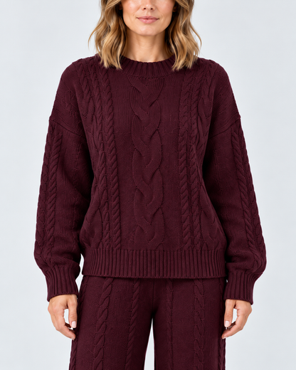Women's Sweater Set – Cable Knit Wide-Leg